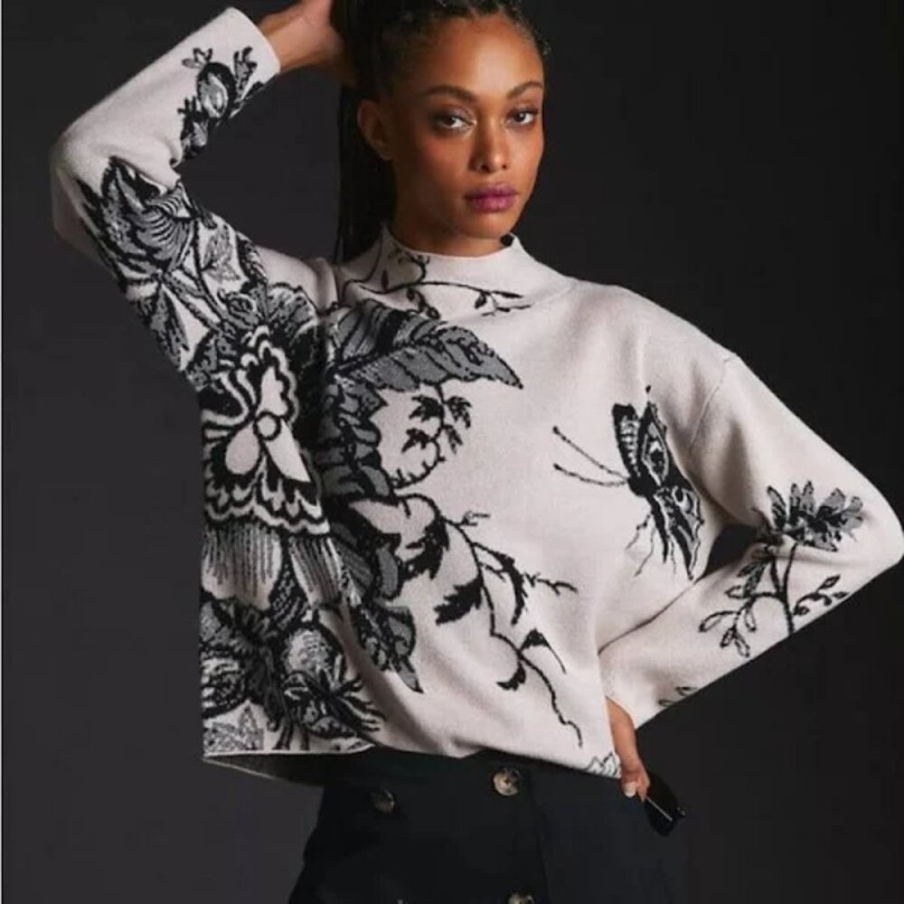 Anthropologie Maeve Floral Mock-neck Sweater, NWT, Medium